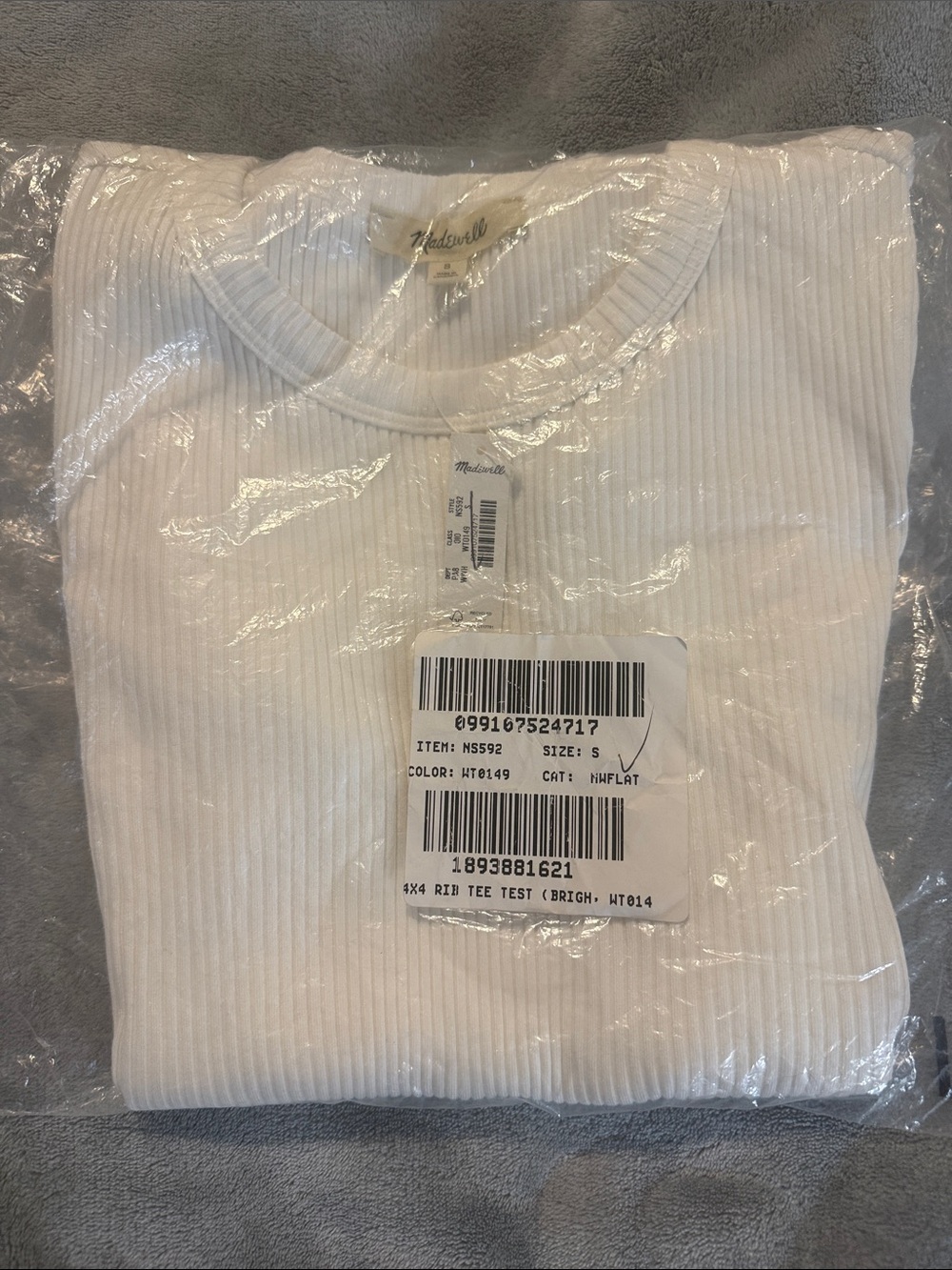NWT! Madewell Ribbed Short Sleeve Ribbed Tee Size Small White (Style NS592) - Picture 4 of 4